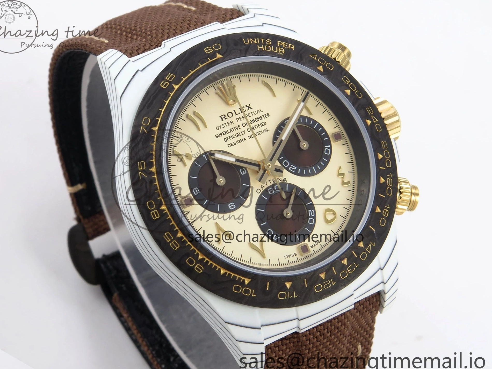 MiroTime 0118 Refined Daytona DIW “DESERT EAGLE”  White Carbon DIWF 1:1 Best Edition Cream Brown Dial on Brown Nylon Strap SH 1074